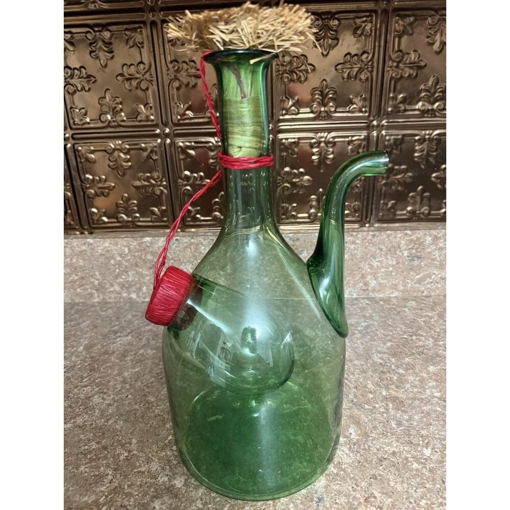 Princess House Old World Italian Wine Chiller Green Glass Decanter
